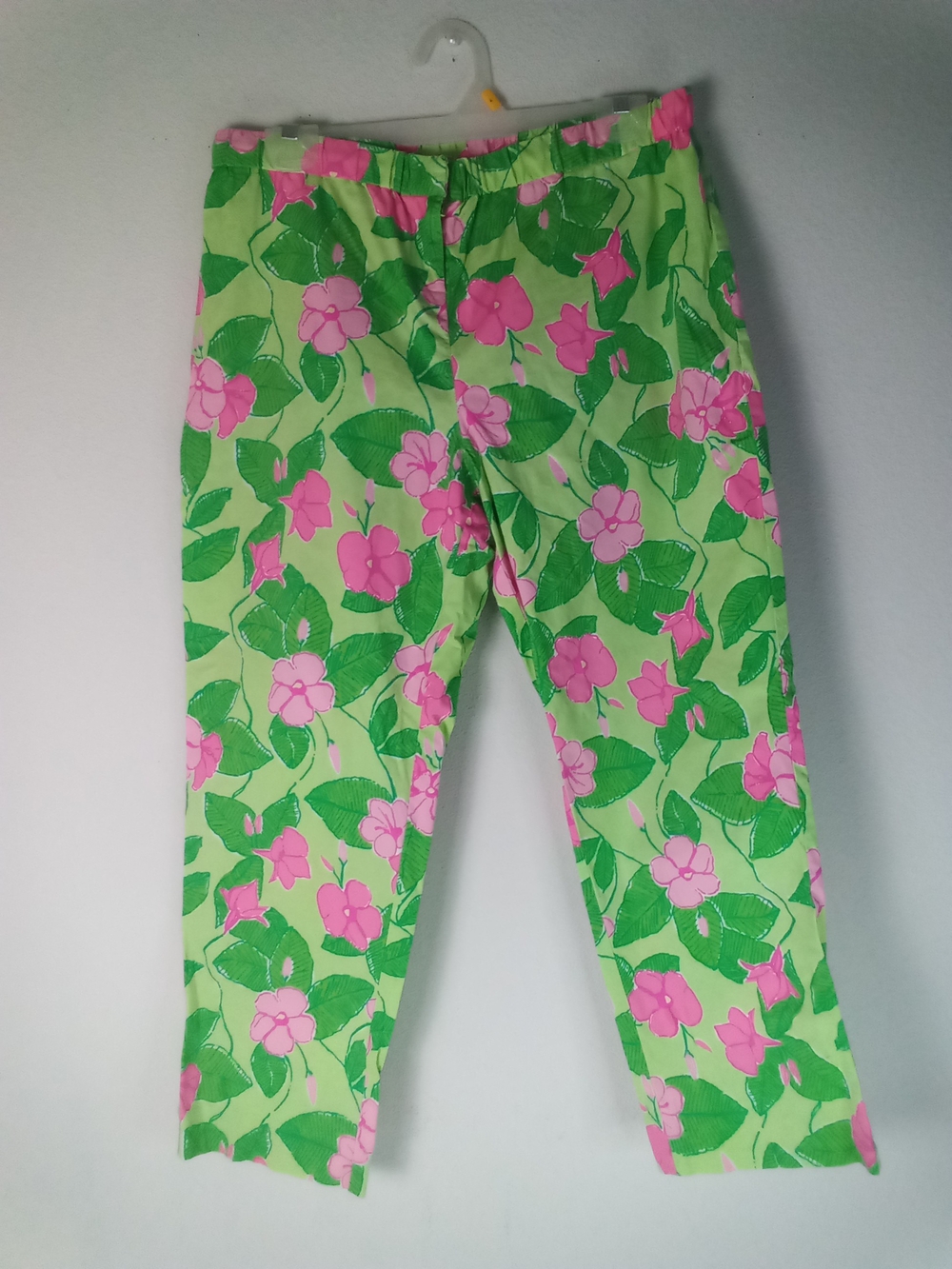 Lilly Pulitzer Tropical Hibiscus Lime Green Pink Floral Cropped Pants High Waist